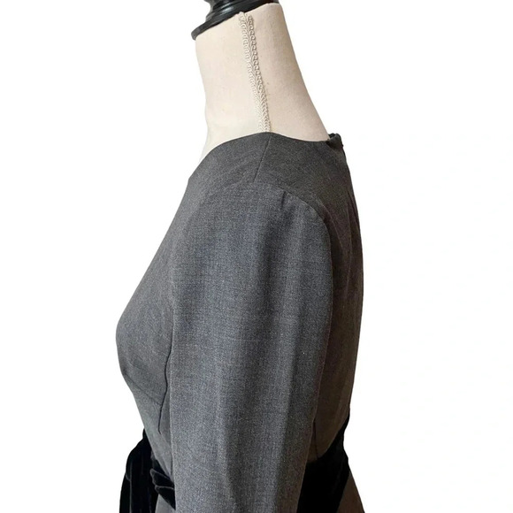 J. Crew Exeter Wool Dress Gray Black Velvet Bow Waist Fitted Size 2 - Picture 7 of 16